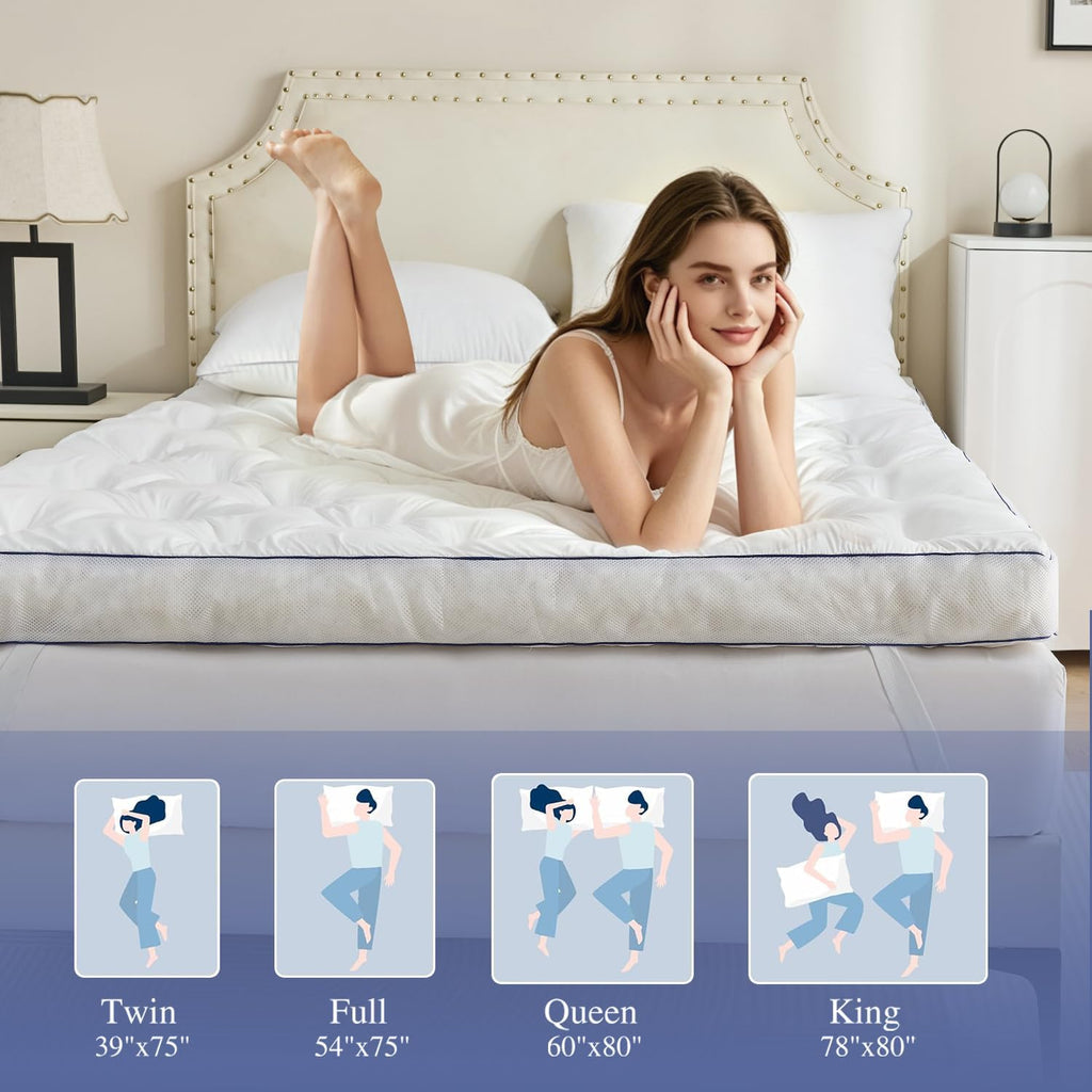5 Inch Memory Foam Mattress Topper Queen Size, Extra Thick Supportive Pillow Top Mattress Pad, Breathable & Fluffy