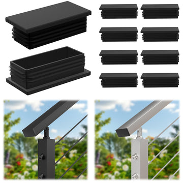 10 Pack Plastic Handrail End Cap for 2.36" W x 1.18" H T304 Stainless Steel Black Rectangle Handrail