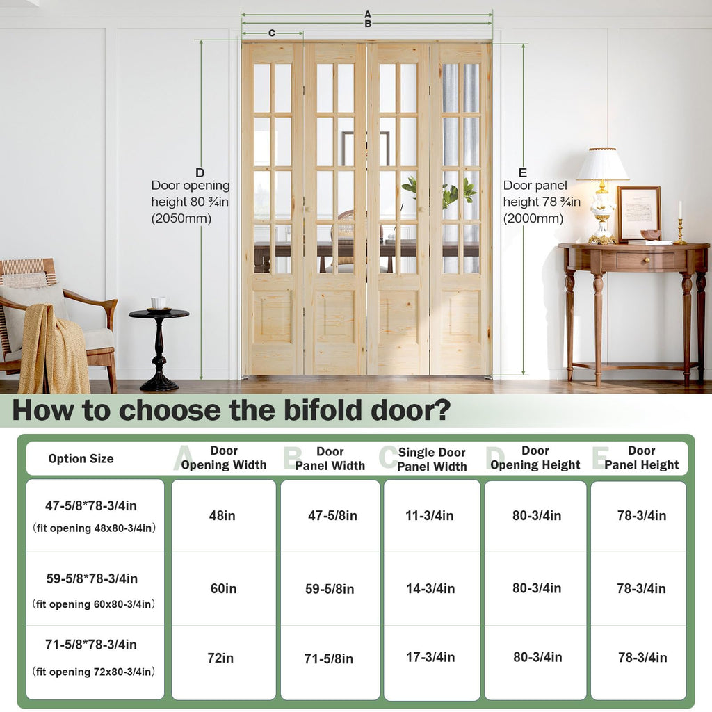 Bifold Doors for 60"×80" Opening, Clear Glass French Interior Folding Barn Door with Concealed Hardware Kit Included