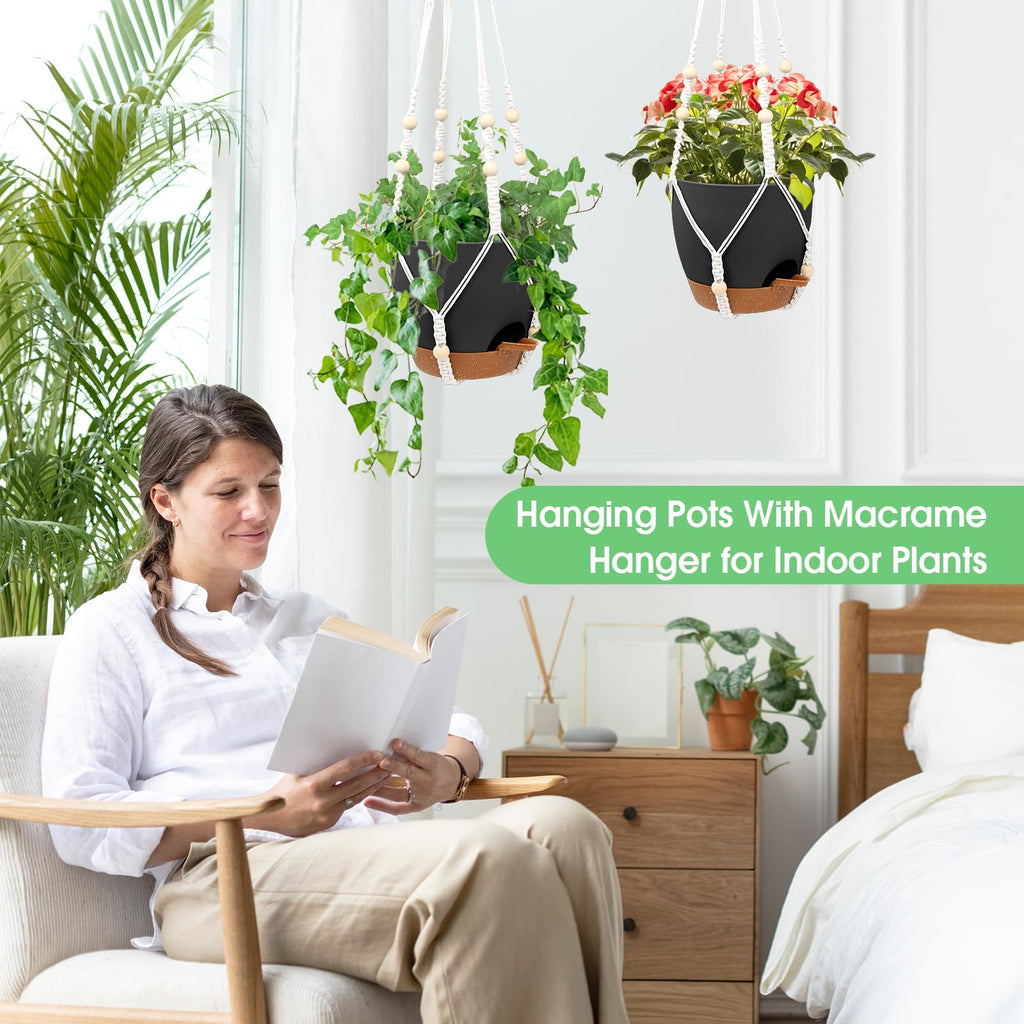 Hanging Planters for Indoor Outdoor Plants, 2 Pack Self Watering Hanging Pots, Hanging Plant Baskets with Drainage