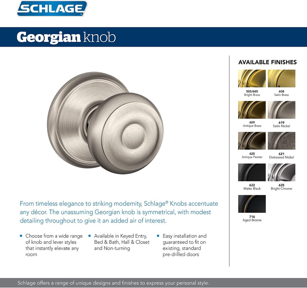 Single Cylinder Deadbolt and F51 Keyed Entry Georgian Knob Keyed Alike, Bright Brass Finish