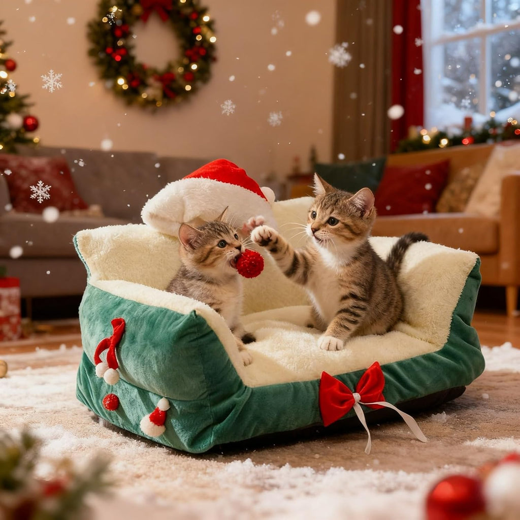 Cute Cat Couch Bed for Indoor Cats, Fuzzy Pet Couch Bed with Removable Washable Cover, Supportive Pet Chair