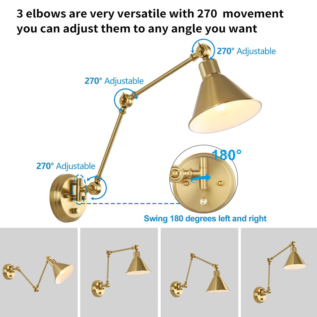 Wall Sconce with Remote Control, Brushed Brass Plug in Wall Sconces Dimmable and Adjustable Color Temperature