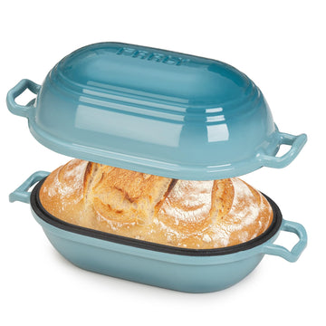 Enameled Cast Iron Dutch Oven for Sourdough Bread Baking,9 x 5-4/5 Inch Oval Cast Iron Bread Pan with Lid,Dutch Oven