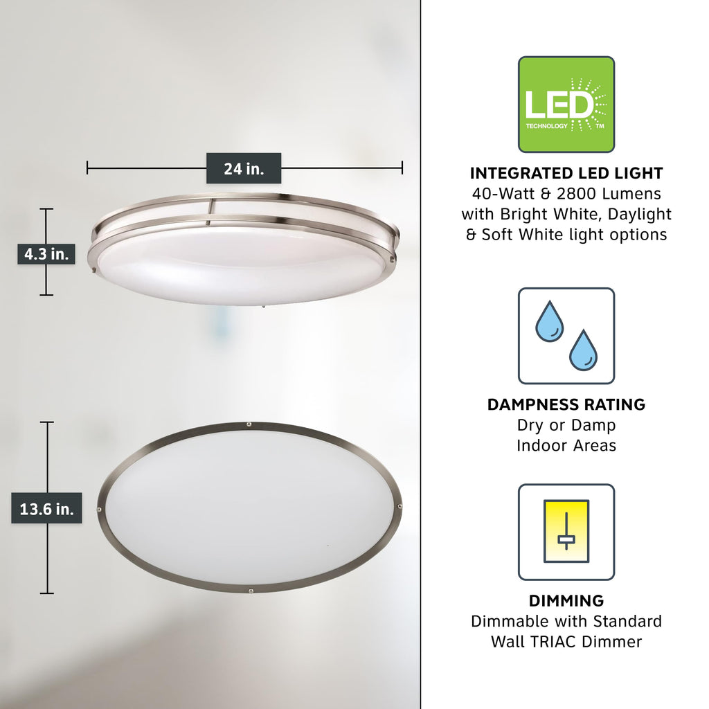 Flush Mount Ceiling Light, 24 Inch Oval LED Lighting Fixture Kitchen, Bedroom, Bathroom, and Hallway, Dimmable, 2800