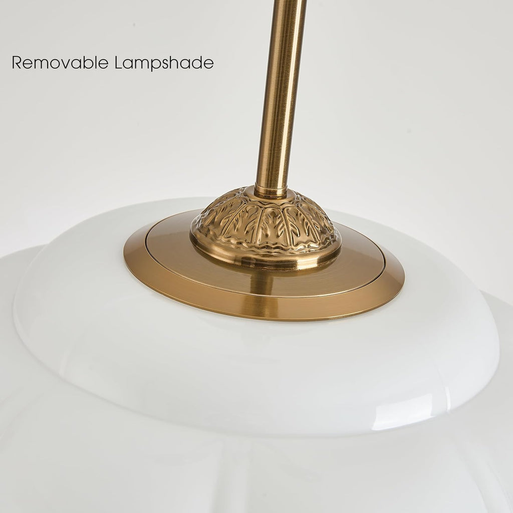 Milk Glass Ceiling Light Fixture, 15" Vintage Semi Flush Mount Pendant Light with Antique Brass Finish, Schoolhouse