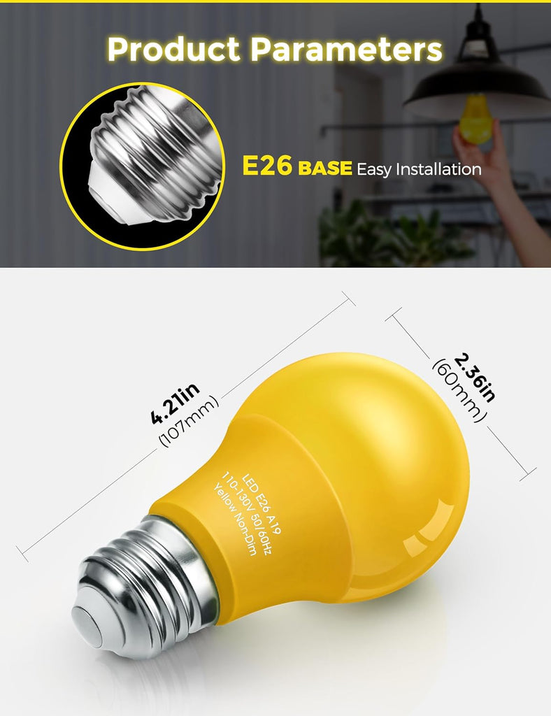 Yellow Light Bulbs,Bug Lights for Outside, A19 Bug Light Bulbs