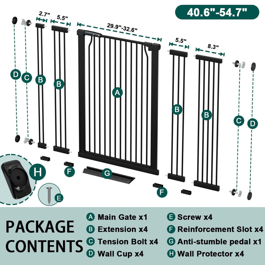 40.5" Extra Tall Baby Gate for Stairs 40.6"-54.7" Wide Dog Gate