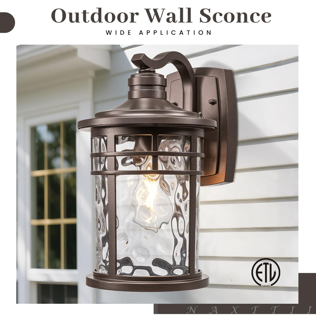 14.5 Inch Height Outdoor Wall Lights Waterproof Exterior Lighting Fixtures with Water Ripple Glass ORB Finish Outside