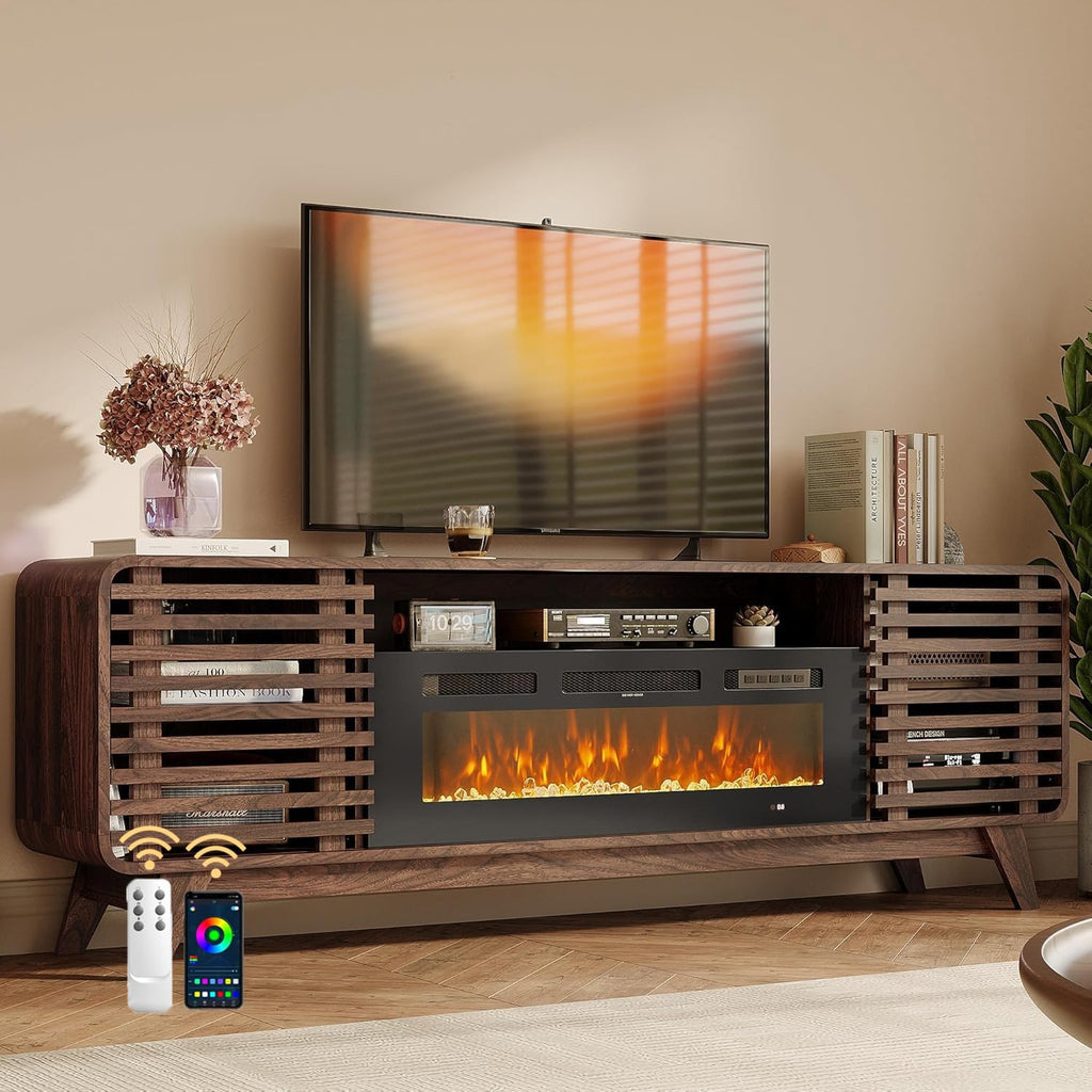 Fireplace TV Stand for 80" TVs, Walnut