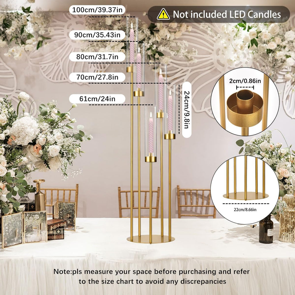 2PCS Floor Candle Holders,Tall Arcylic Candelabra Centerpiece for Tables Candelabra 5 Armntrance Decorations
