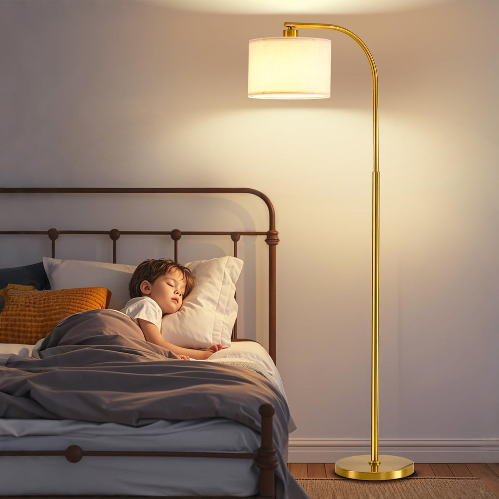 Tall Floor Lamp,65'' Modern Standing Lamps with 9W LED Bulb,Elegant Floor Light with Fabric Shade,Gold Tall Lamp