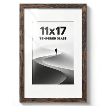 11x17 Rustic Brown Wooden Picture Frame with Thick Border, Glass