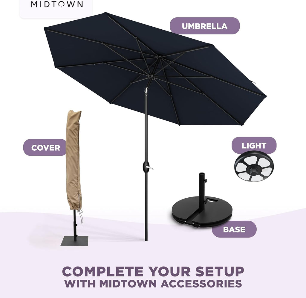 The Lean 9 Ft Patio Umbrella with 10-Year-No-Fade Acrylast Acrylic Fabric, Auto-Tilt and 8 Reinforced Ribs Pool