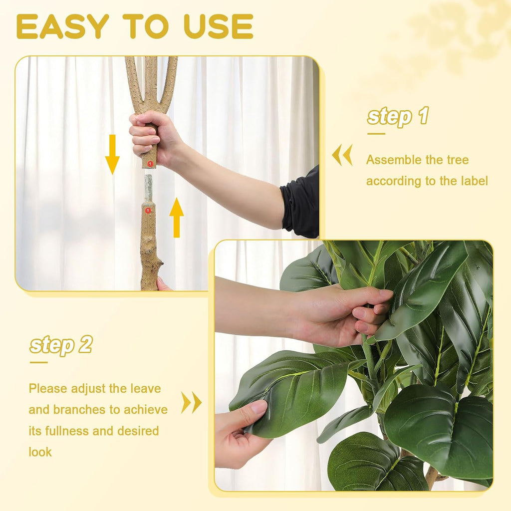 6FT Artificial Fiddle Leaf Fig Tree, Large Faux Ficus Lyrata Tree with White Planter, Fake Floor Plants Living Room