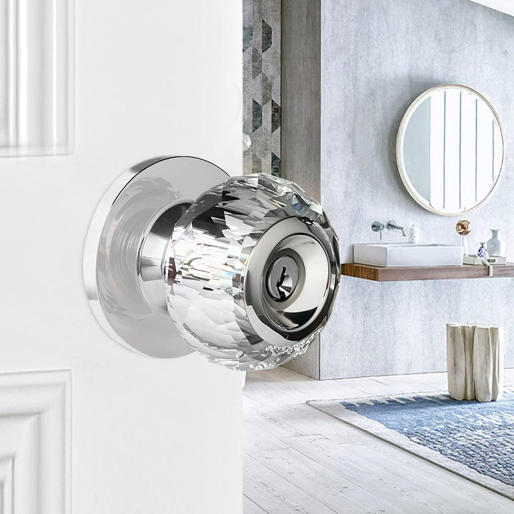 Crystal Door Knobs with Lock and Keys, Glass Door Knobs with Privacy Lock, Luxurious Diamond Door Knob, Classic