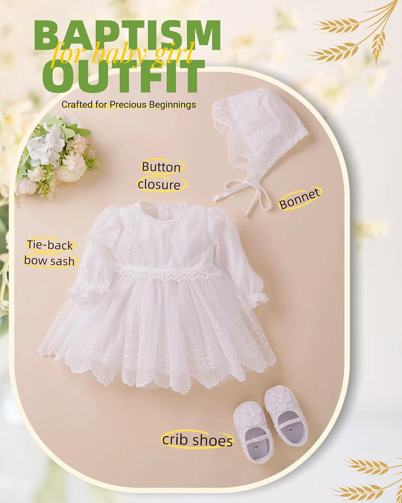 Flower Baby Girl Dresses Baptism Outfits with Shoes Set