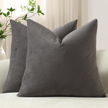 Throw Pillow Covers 18x18 Dark-Grey: 2 Pack Cozy Soft Velvet Square Decorative Pillow Cases for Farmhouse Home Decor