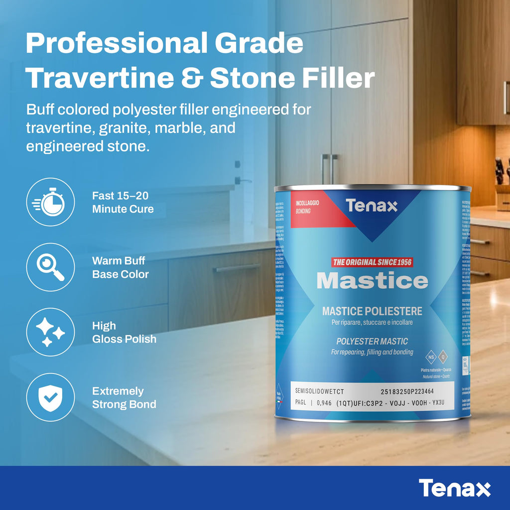 Travertine Filler - Buff Colored Polyester Stone Filler for Travertine Repair - Professional Hole & Crack Repair for