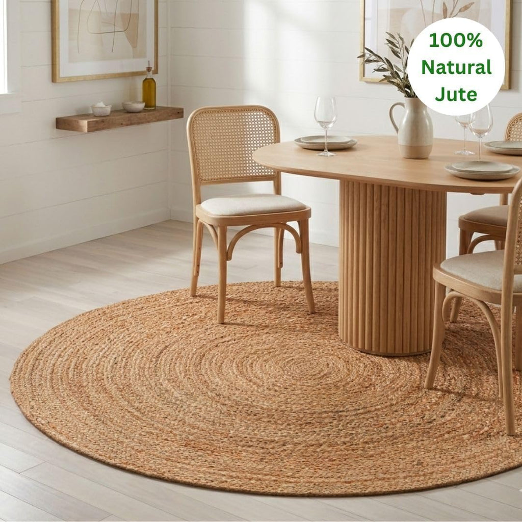 WeWove Handcrafted Jute Braided Rug 6 Feet Round - 100% Natural Jute Area Rug - Rustic Farmhouse Boh