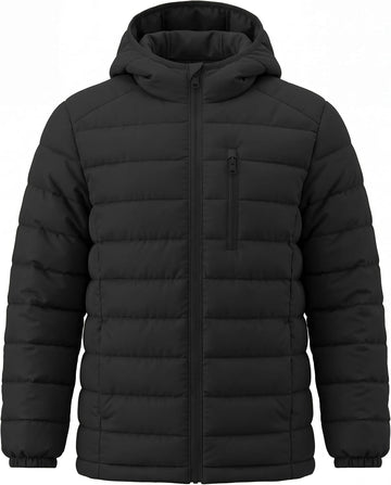 Boy's Light Winter Jacket Zip Up Puffer Coat Hooded Windproof
