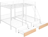 Heavy Duty Metal Triple Bunk Bed, Full Over Twin Over Twin Bunk Bed with Storage Drawers