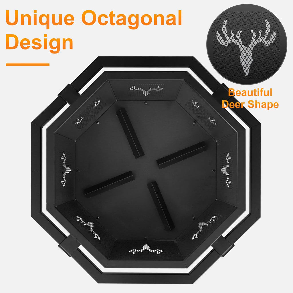 35 Inch Octagonal Outdoor Fire Pit, Fire Pits for Outside Wood Burning Fire Pit, Firepit, Firepits for Outside