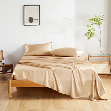 Mulberry Silk Bed Sheet Set, 4 Pcs, Champagne