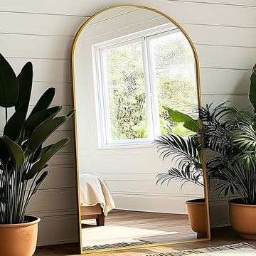 77x38 Inch Extra Large Arched Floor Mirror - Giant Gold Freestanding Mirror, Dressing Room - Oversized Elegant