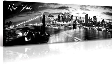 York Skyline Canvas Wall, B&W Brooklyn Bridge Print 13.8×47.3