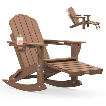 Adirondack Rocking Chair with Footrest, Foldable HDPE Rocker (Teak)