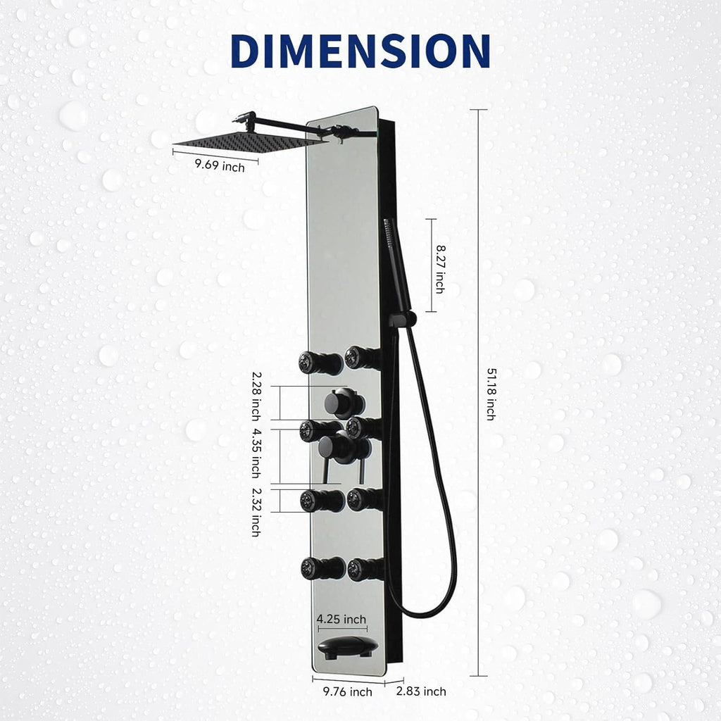 Stainless Steel Shower Panel Tower System Black Split Type