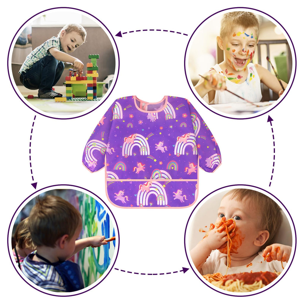 5 Pack Long Sleeve Bibs, Baby Smock Waterproof Sleeved Bib Smock for Baby Toddler 6-24 Months