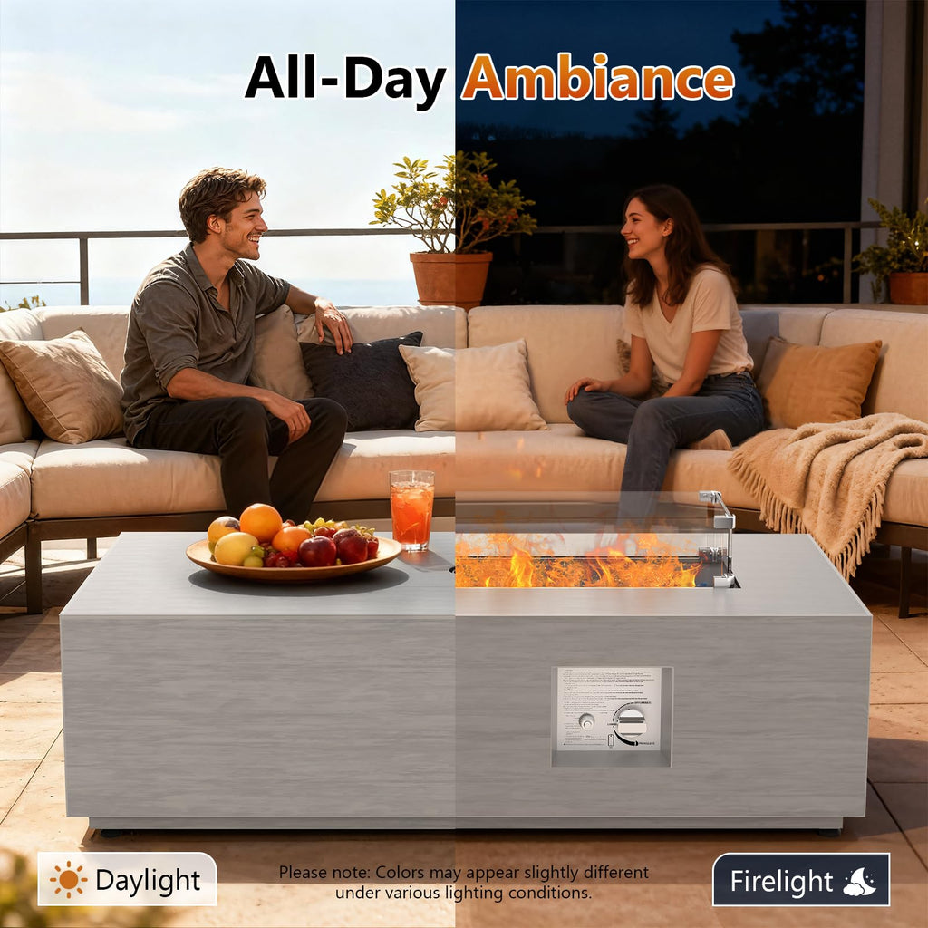2-Piece 42" Rectangular Propane Fire Pit Table for Outside Patio 50, 000 BTU