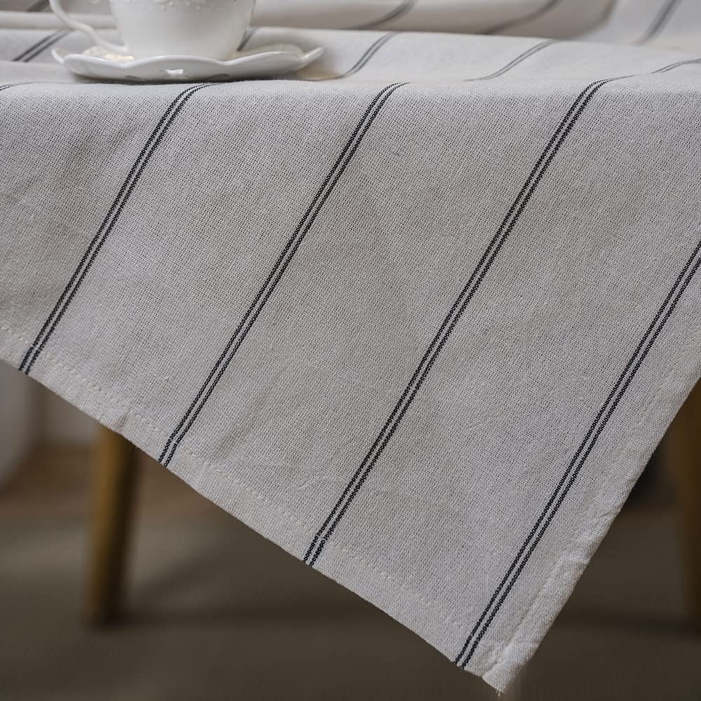 Cotton Linen Table Cloths Boho Farmhouse Heavy Fabric Table Cover Burlap Striped Washable Table Top for Parties