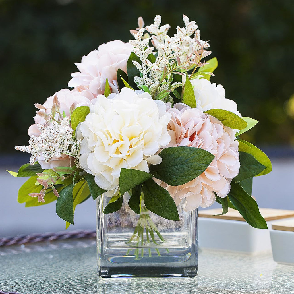 Artificial Silk Flower Arrangement with Vase, Mixed Artificial Silk Dahlia Flower in Vase for Decoration Home Office