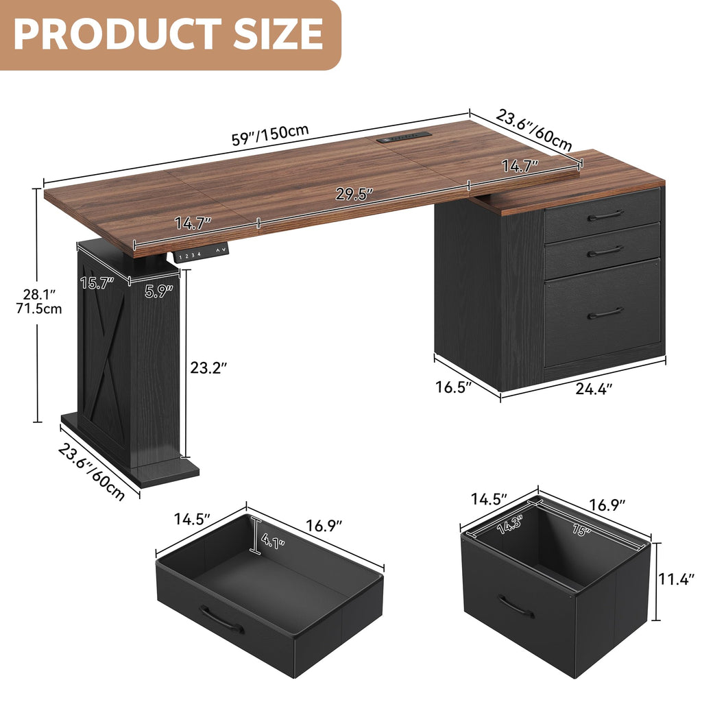 75.5'' Electric Standing Desk with Drawers Corner Desk Black