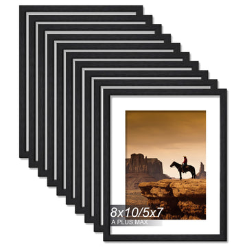 8x10 Picture Frame Set of 10 Black Light Weight Tabletop and Wall Mount