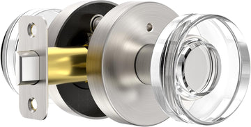 Brushed Nickel Door Knobs Crystal Door Knob Interior Privacy Door Knobs Round Glass Door Knob , Satin Nickel