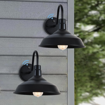 Outdoor Gooseneck Barn Lights with Dusk to Dawn Sensor, 10.6inch Farmhouse Exterior Light Fixture Wall Mount