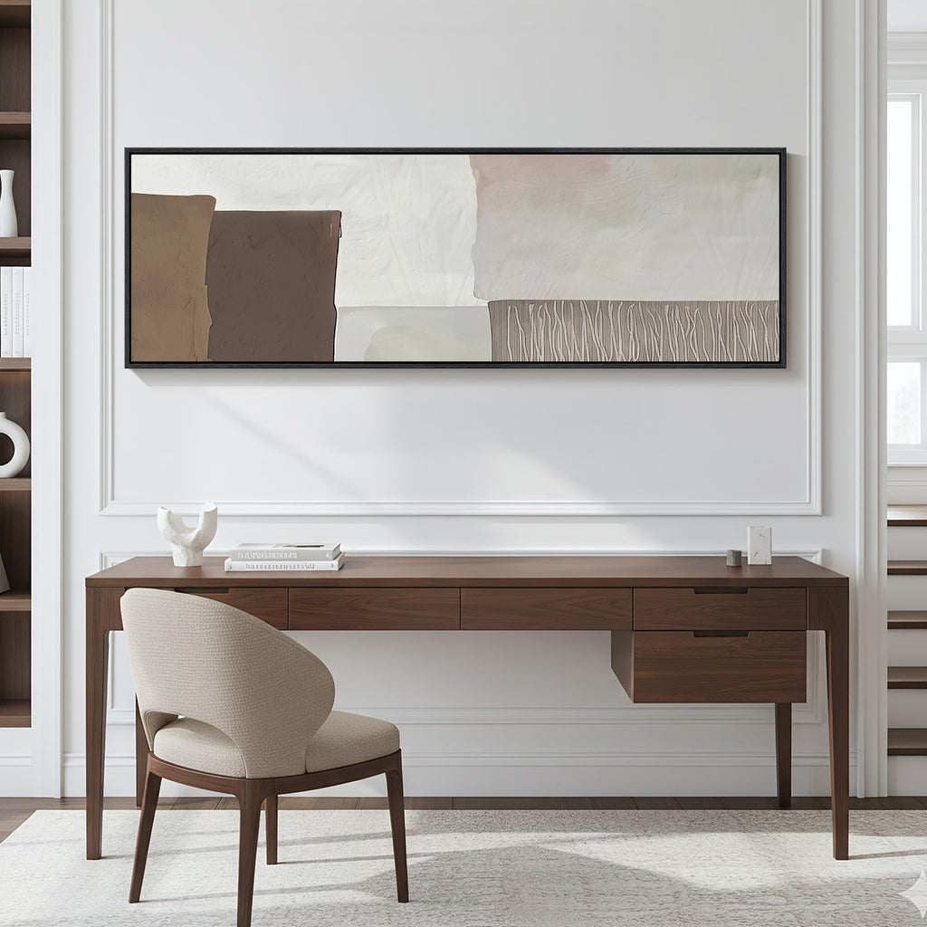 Large Framed Horizontal Narrow Neutral Abstract Wall Art Bedroom, 60x20 In