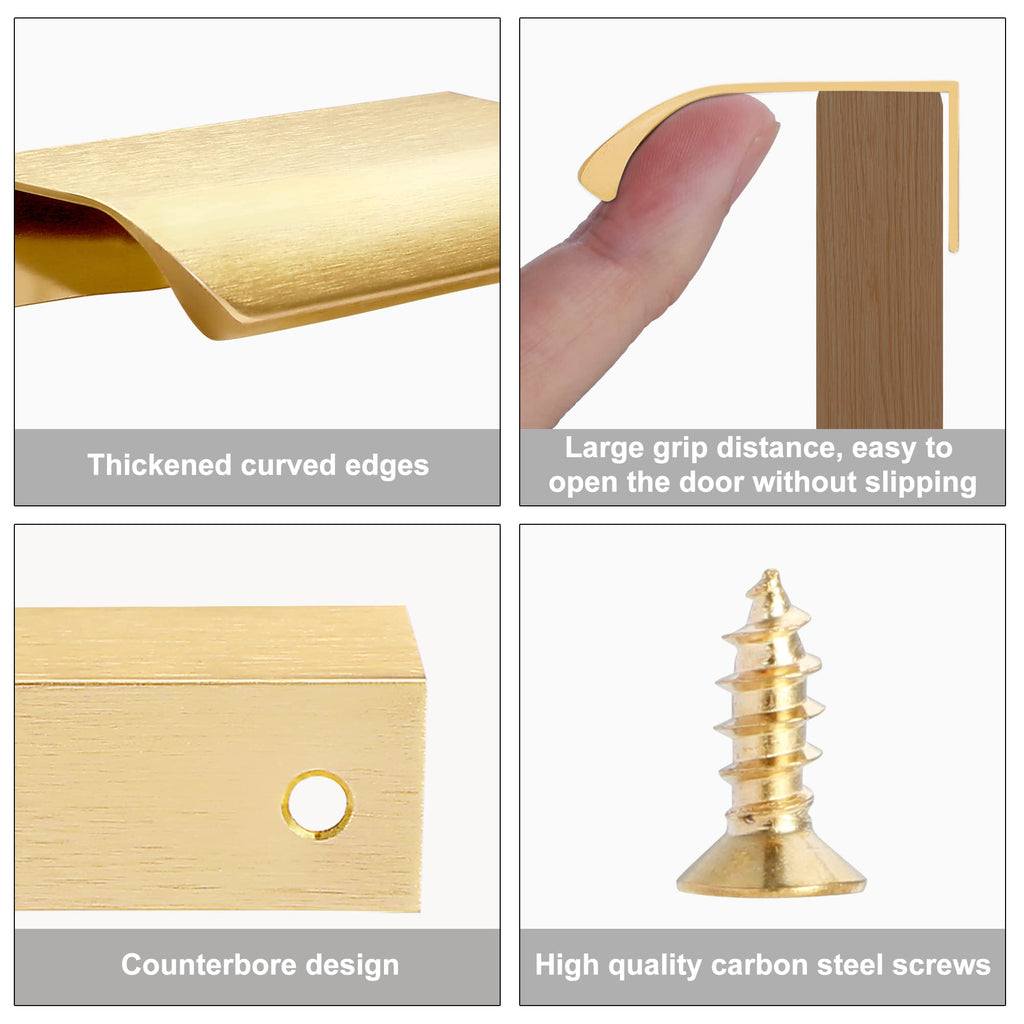 10 Pack 3.15" Gold Edge Finger Pulls for Cabinets, Drawer Handles