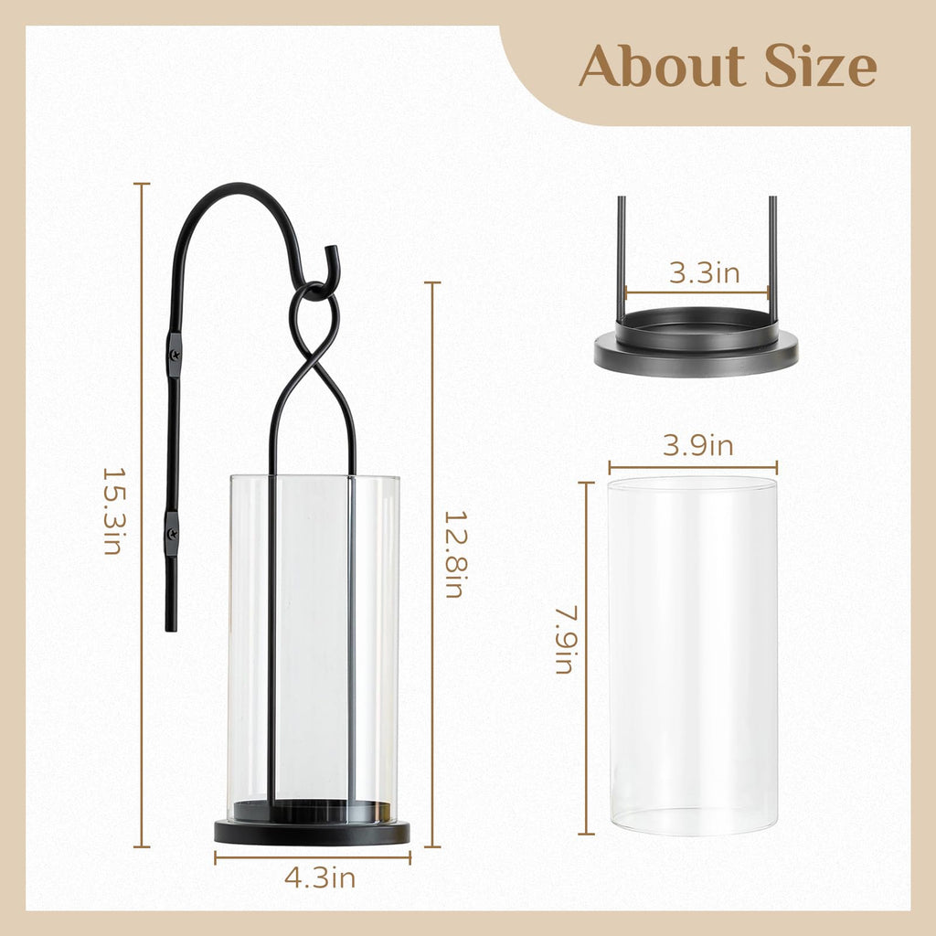 Black Candle Sconces Set of 2, with Hurricane Glass