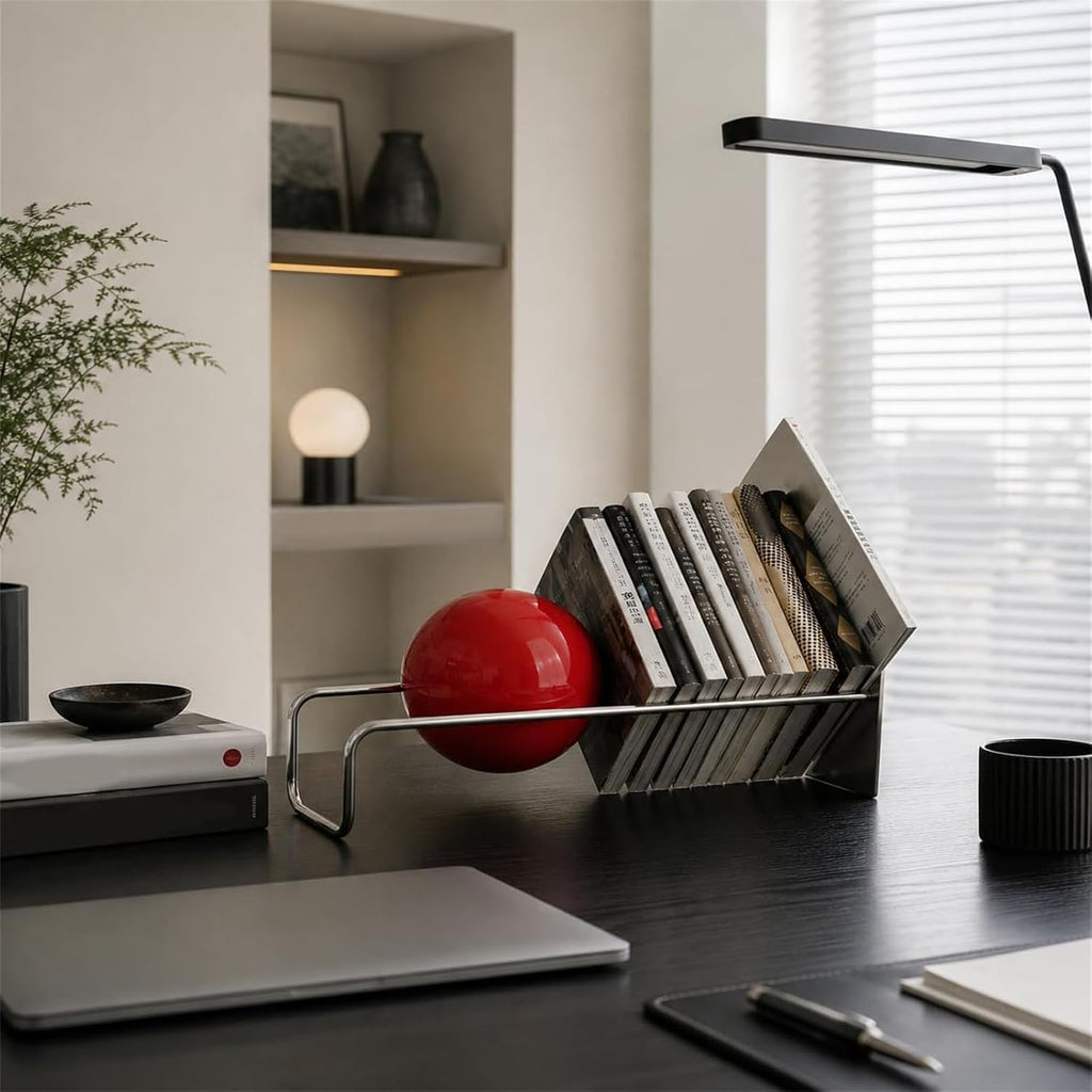 Sculptural Book Holder, Modern Decorative Bookend and Magazine Rack, Open Desktop Book Organizer Display Stand, with
