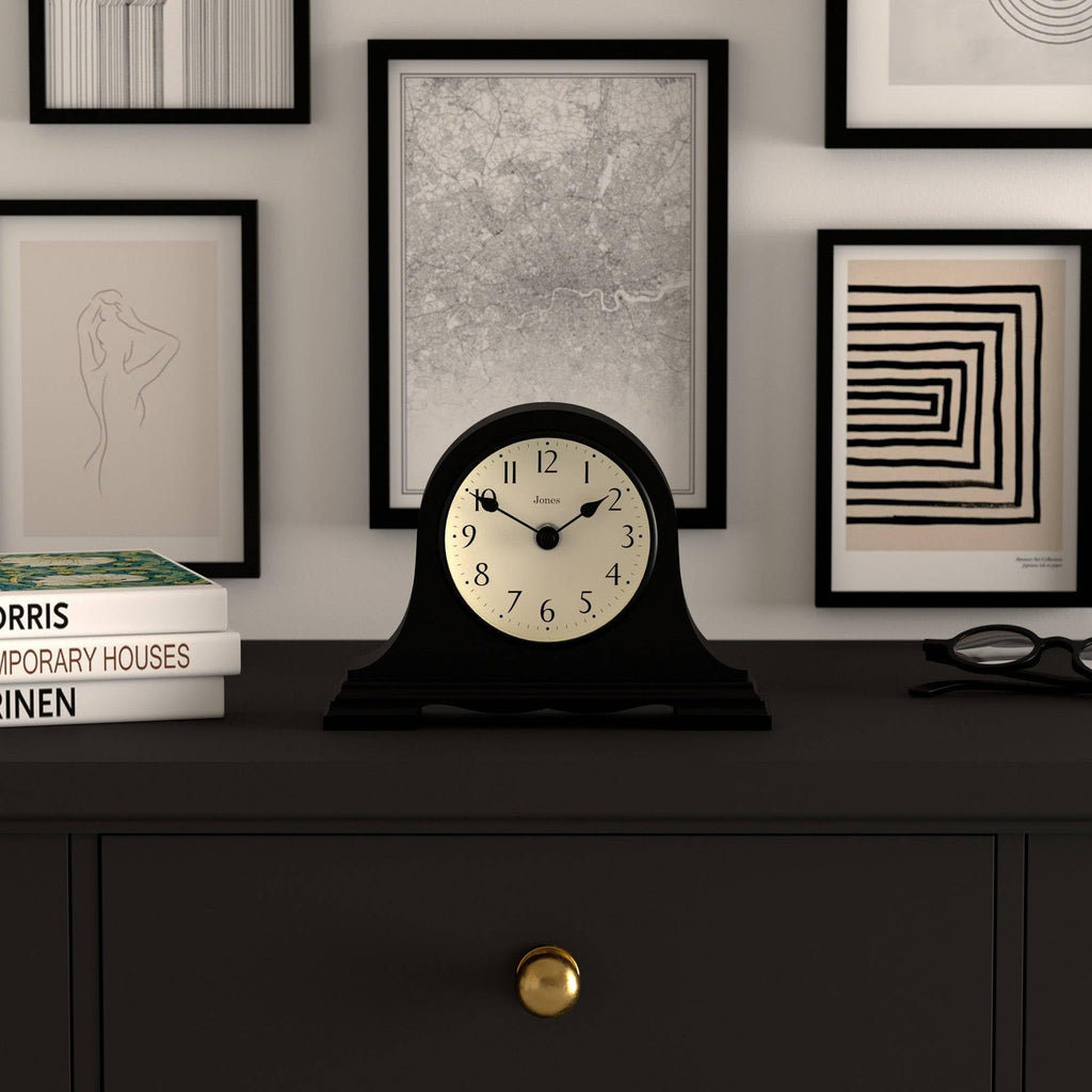 Speakeasy Small Mantel Clock | Napoleon's hat Design | Black