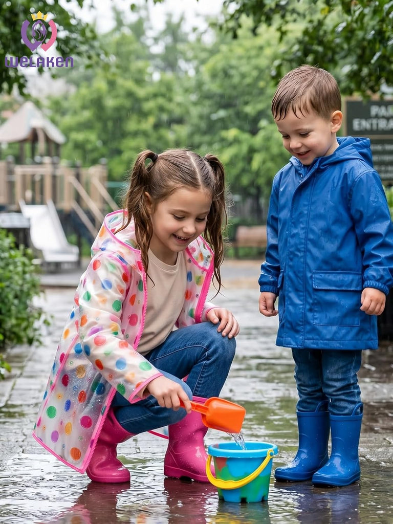 Girls Hooded Printed Rain Jacket Lightweight Water Resistant Raincoat with Zipper