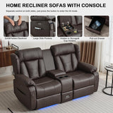 Power Loveseat Recliner Sofa, Home Theater Seating with Console，Reclining Loveseat Sofa RV Couch with LED Lights