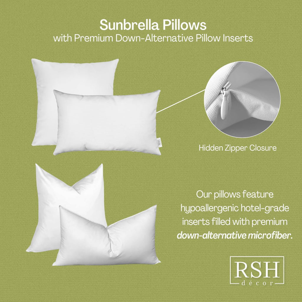 Sunbrella 26" x 16" Lumbar Throw Pillows Set of 4 | Water and Fade-Resistant Performance Fabric | Outdoor Pillow
