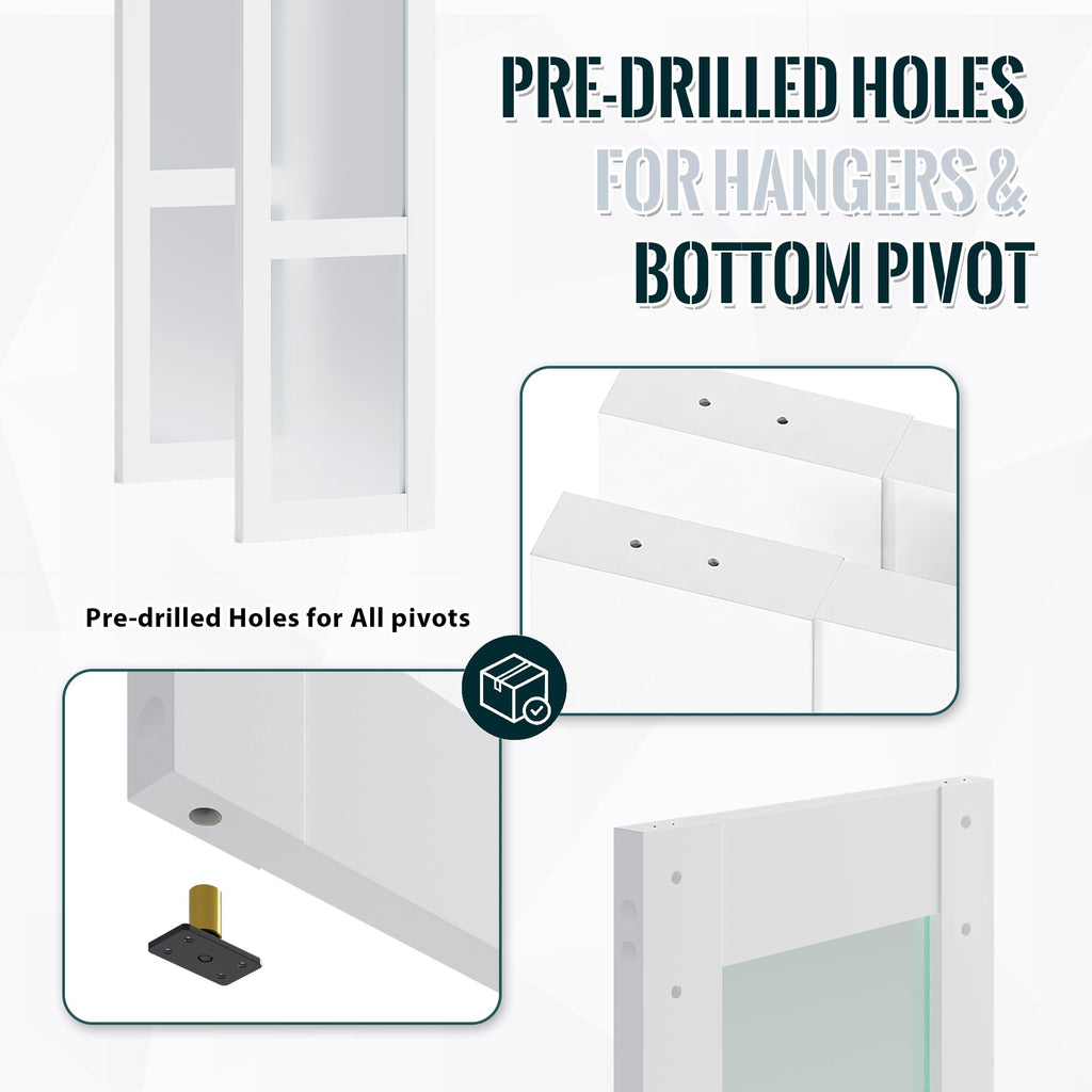 Bifold Frosted Glass Barn Door 30"x84" with Hardware Included