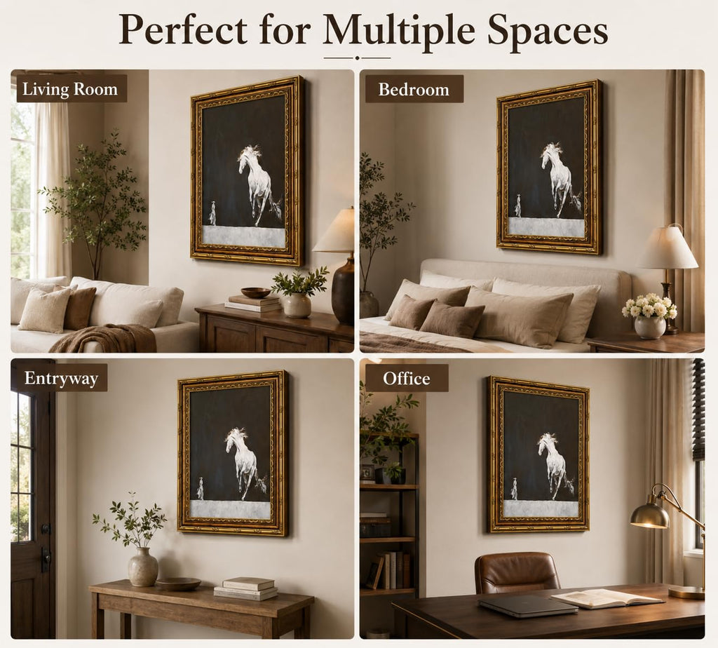 Large Framed Minimalist Black White Horse Abstract Animal Canvas Wall Art